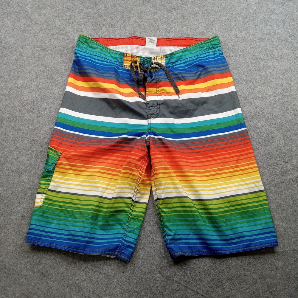 Hang Ten Swim Trunks Shorts Mens XL Shorts Rainbow Stripe Boardshorts Beach Surf